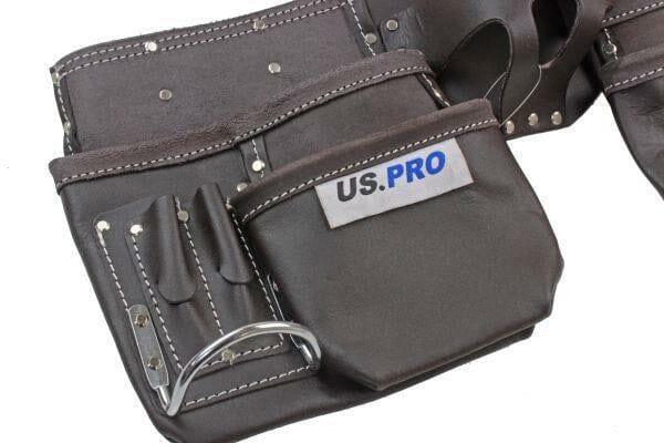 US PRO Tools Heavy Duty Leather Double Tool Belt Oil Tanned 11 Pockets 2302