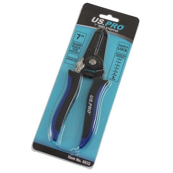 US PRO Tools Precision Wire Strippers Cutters 7 Inch 0.6 - 2.6mm Safety Lock 6832