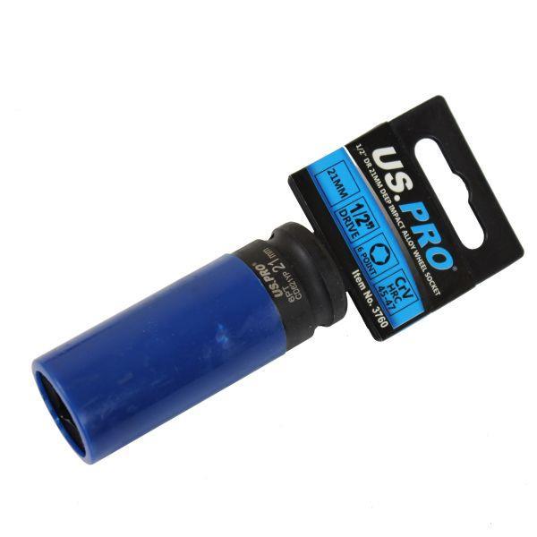 US PRO Tools Single 1/2" DR 21MM Deep Impact Alloy Wheel Socket 3760