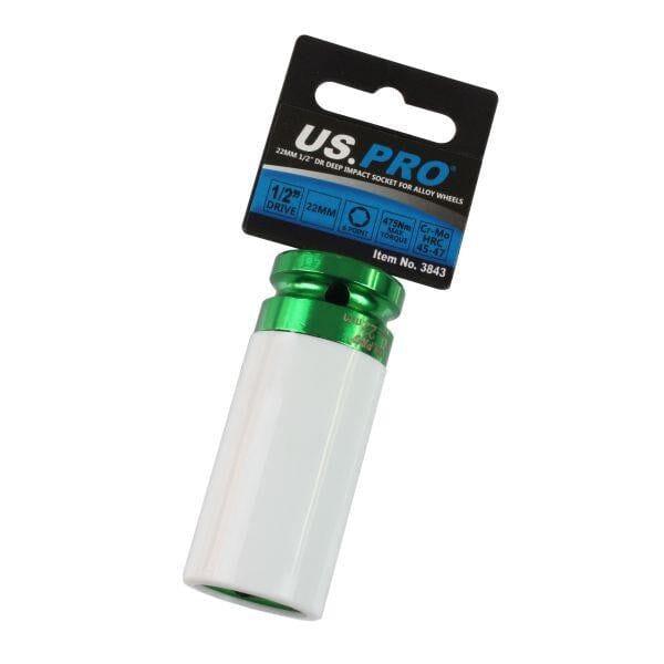 US PRO Tools Single 1/2" Dr 22mm Deep Impact Alloy Wheel Socket 3843
