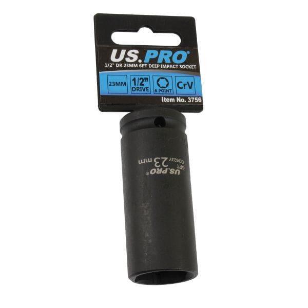 US PRO Tools Single 1/2" DR 23mm 6 Point Deep Impact Socket 3756