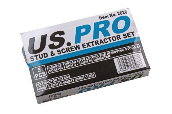 US PRO Tools Stud and Screw Extractor Remover Set Easy Out 5PC 3MM -18MM 2628