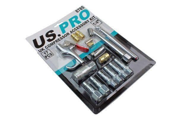 US PRO Tools UK Air Compressor Accessory Kit Blow Gun Airline Ends Tyre Inflator 8785
