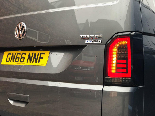 For VW T6 Smoked Tailgate LHD Red-Bars European Left Hand Drive Van only Sequential Indicator