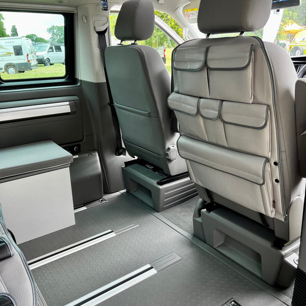 For VW California Ocean, Coast & Beach Campervan Single/Captains Seat Leatherette Back Seat Organiser Storage Solution