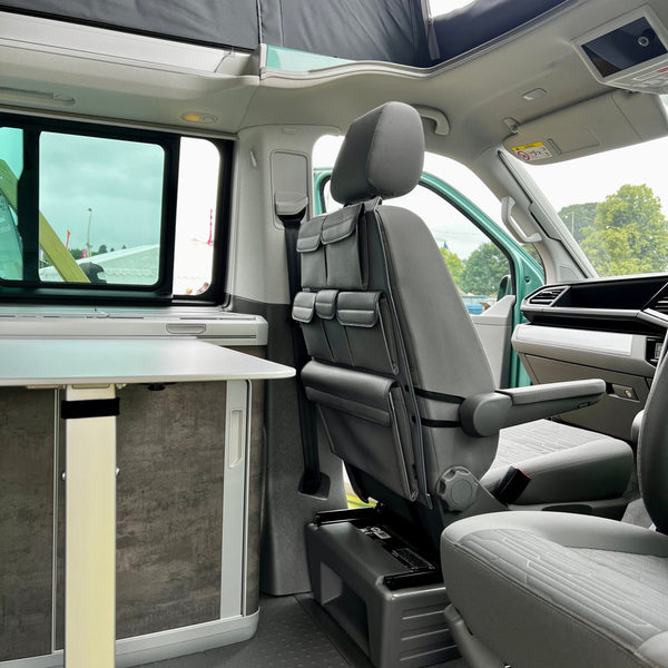 For VW California Ocean, Coast & Beach Campervan Single/Captains Seat Leatherette Back Seat Organiser Storage Solution