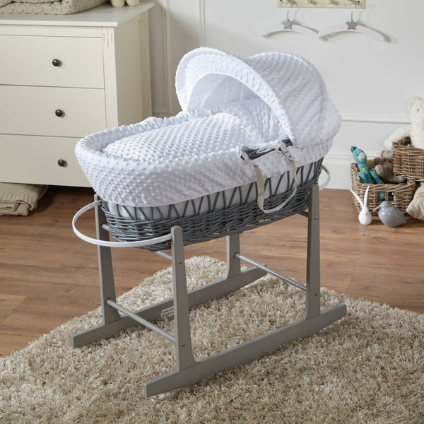 White Dimple Grey Wicker Baby Moses Basket With Stand