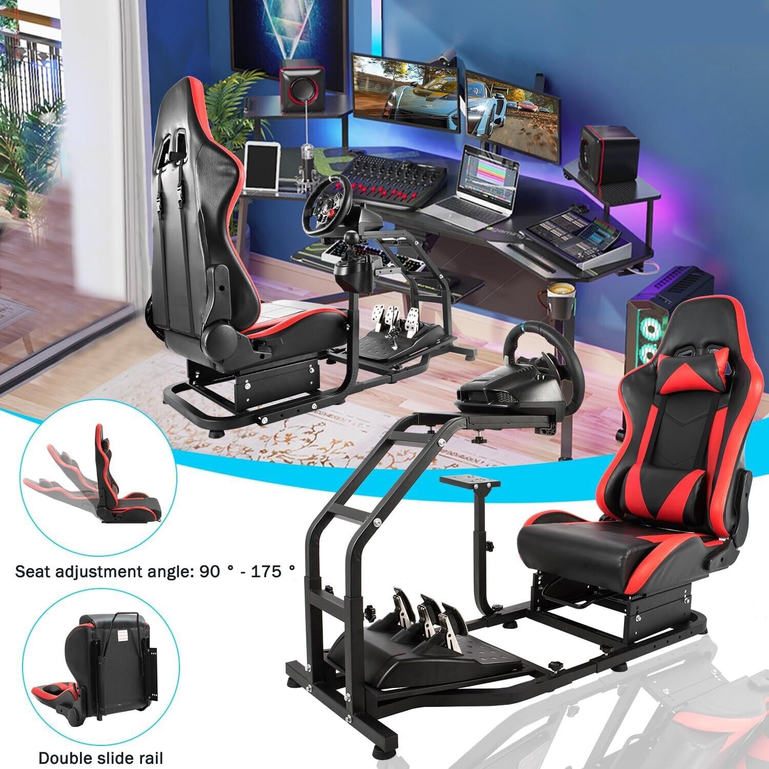Driving Game Sim Racing Frame & Seat Rig Add Wheel Pedals Xbox PS PC C ...