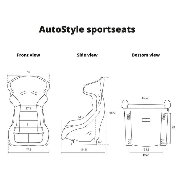 x2 Autostyle Black Syn Leath Sports Car Bucket Seats Fiberglas-Rückenlehne