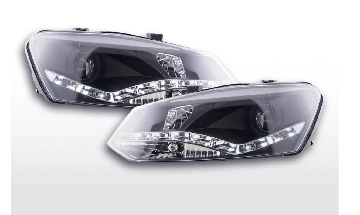 FK Pair LED DRL Projector headlights VW Polo 6R 09+ black RHD Plug & Play