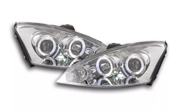 FK Pair LED DRL Black headlights Ford Focus 1 MK1 C170 00-04 chrome LHD ST RS