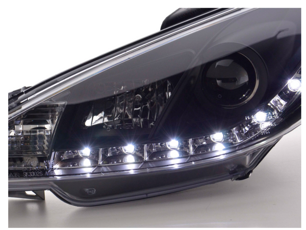 FK LED DRL Halo Lightbar Headlights Peugeot 206 98+ Black LHD