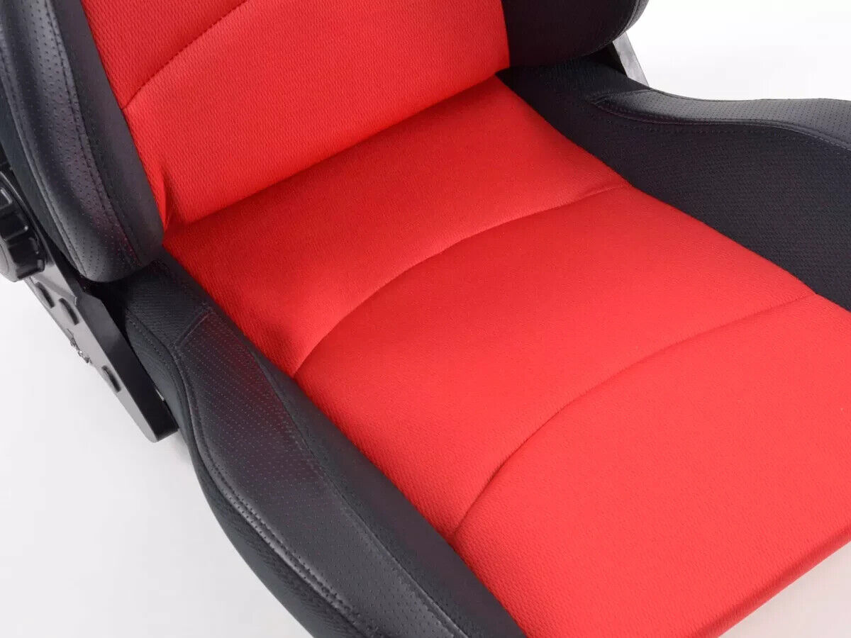 FK Pair Universal Recline Bucket Sports Seats BLACK RED TEXTILE Edition