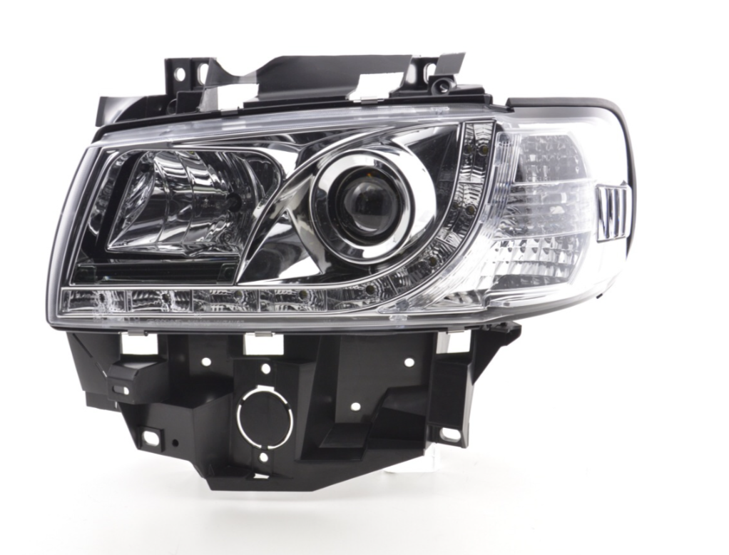 FK Set LED DRL Devil Eye Lightbar Headlights VW Transporter T4 96-03 Chrome RHD