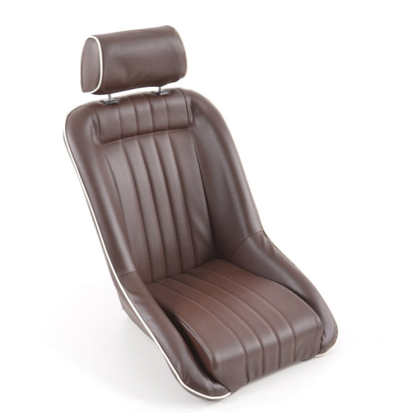 FK x2 Brown White Piping Classic Car Retro Kit Sports Fixed Back Bucket Seats