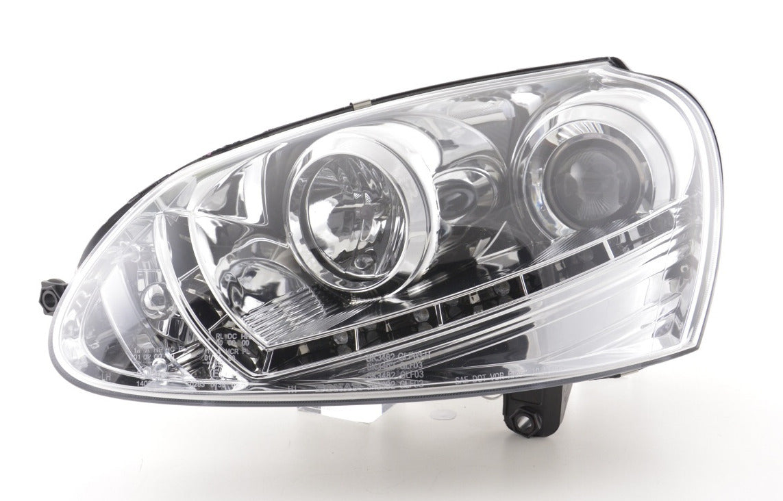 FK Set LED DRL Devil Halo Lightbar Headlights VW Golf 5 MK5 1K 03-08 chrome RHD