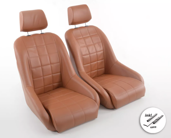 FK Pair Black Grey Brown Colours Classic Car Retro Kit Fixed Back Bucket Seats