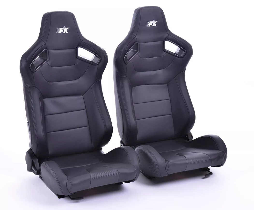 FK Pair LUXE Universal Reclining Bucket Sports Seats Carbon Black inc slides