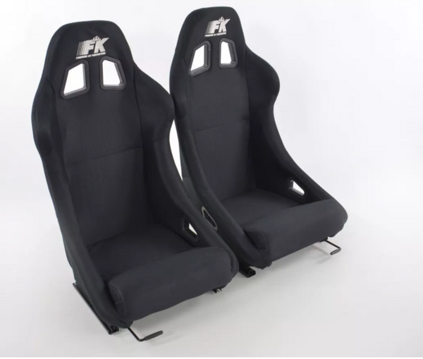 FK Pair of Black Universal Racing Sports Bucket Seats Fixed Back Drift Track