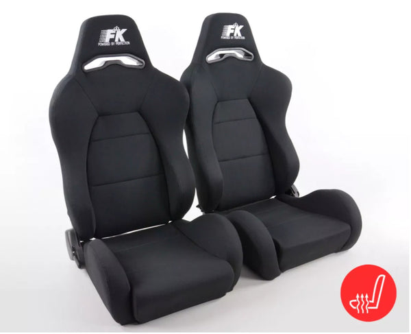 FK Universal Reclining HEATED Bucket Sports Seats Black Textile Heating Heater