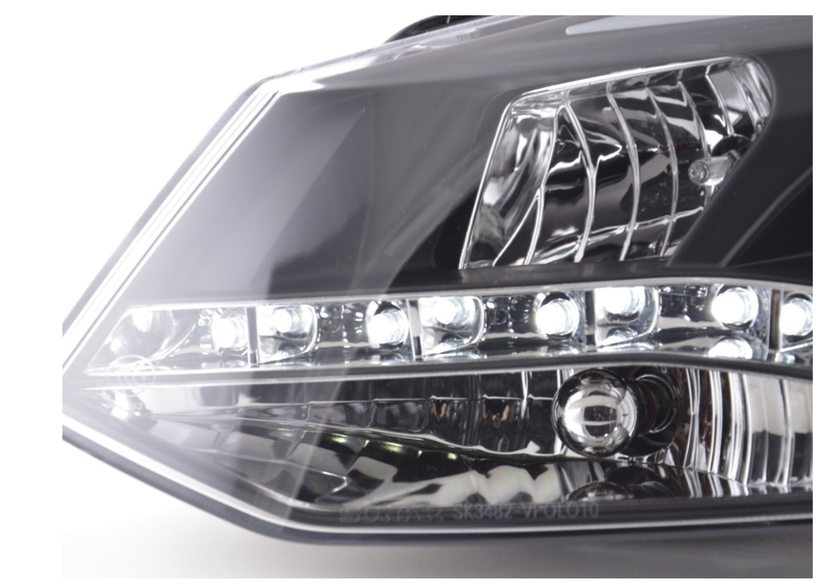 FK Paar LED DRL Projektorscheinwerfer VW Polo 6R 09+ schwarz RHD Plug &amp; Play