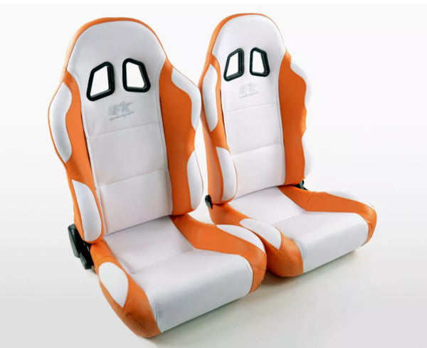 FK Pair Universal Reclining Bucket Sports Seats - Miami White & Orange Edition