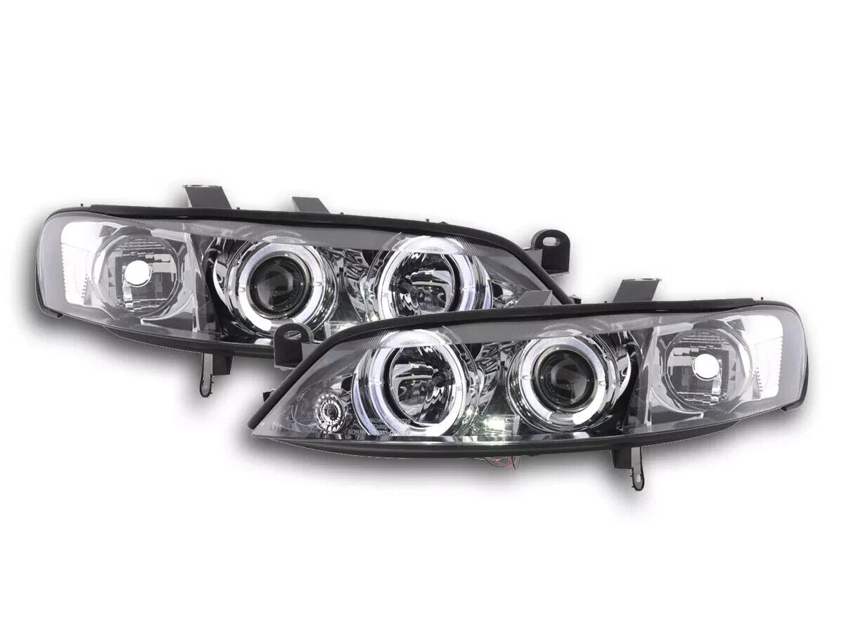 FK LED Halo Ring Headlights DRL Vauxhall Opel Vectra B Yr: 99-02 chrome LHD