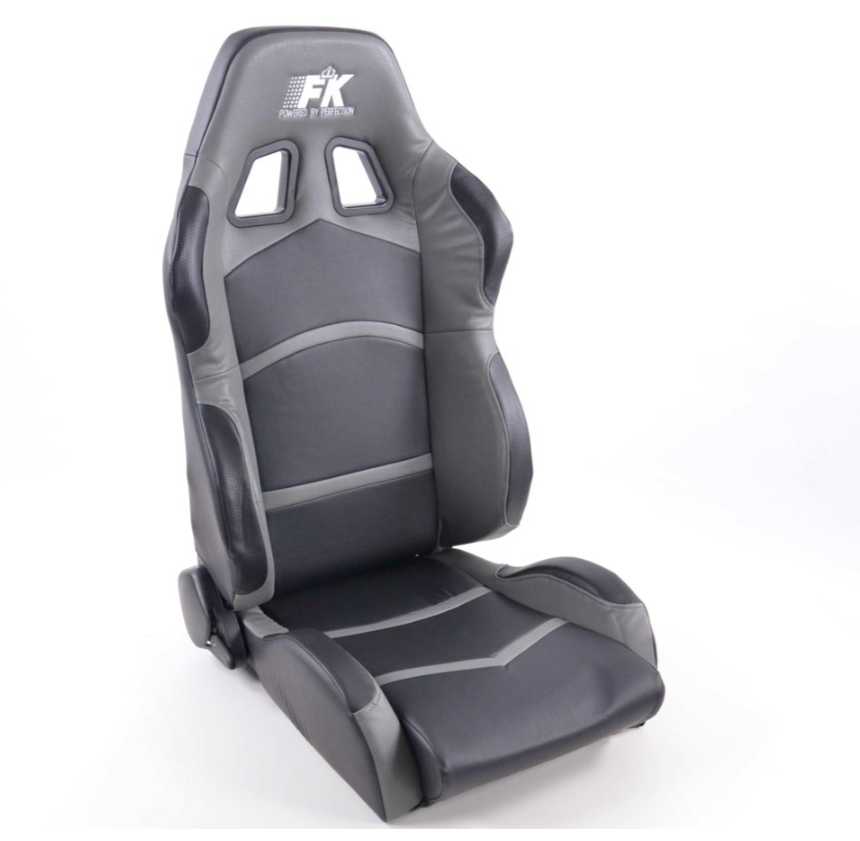 FK Pair Universal Reclining Bucket Sports Seats - Black & Grey Synth Leather