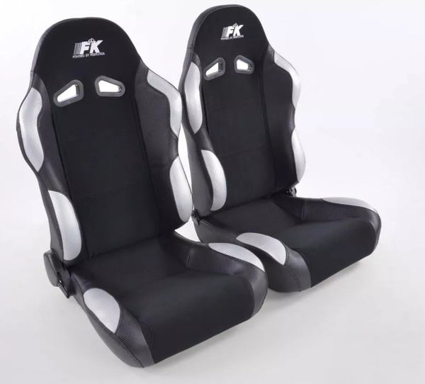 FK Universal Reclining Bucket Sports Seats - Silver Grey Carbon & Black Edition