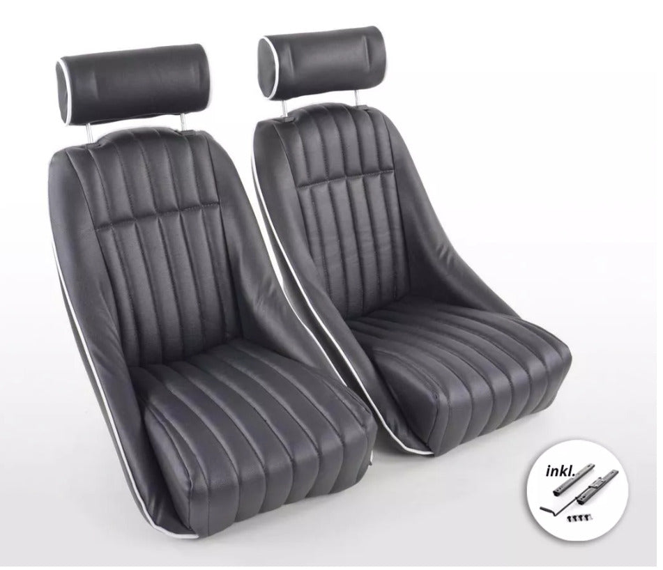 FK Black Classic Car Retro Kit Speedster Fixed Back Bucket Seats WITH Runners