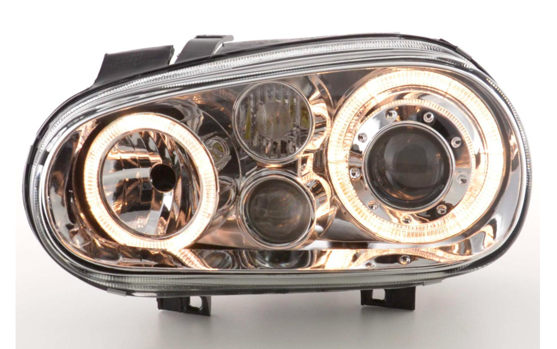 FK LED DRL Angel Eye Headlights set VW Golf 4 MK4 1J 98-03 chrome RHD & LHD