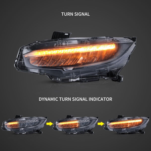 VLAND 16-21 Honda Civic 10 MK10 FC FK Chrome Lightbar LED DRL Headlights