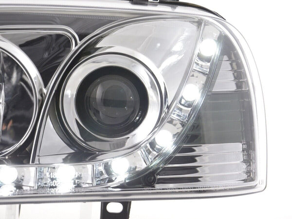 FK LED DRL Halo Lightbar Headlights VW Golf 3 MK3 1HXO 1EXO 91-97 Chrome RHD