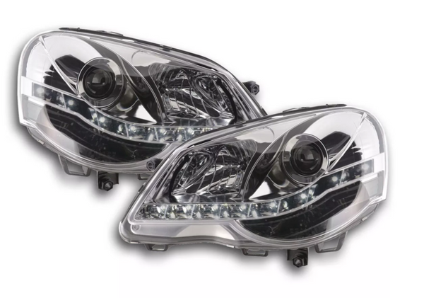 FK Pair LED DRL Projector Halo headlights Polo 4 MK4 9N 9N3 05-09 Chrome LHD