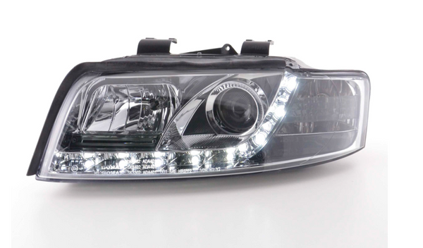 FK Set LED DRL Headlights Halo Lightbar Audi A4 b6 8E 01-04 Smoked Chrome LHD S4