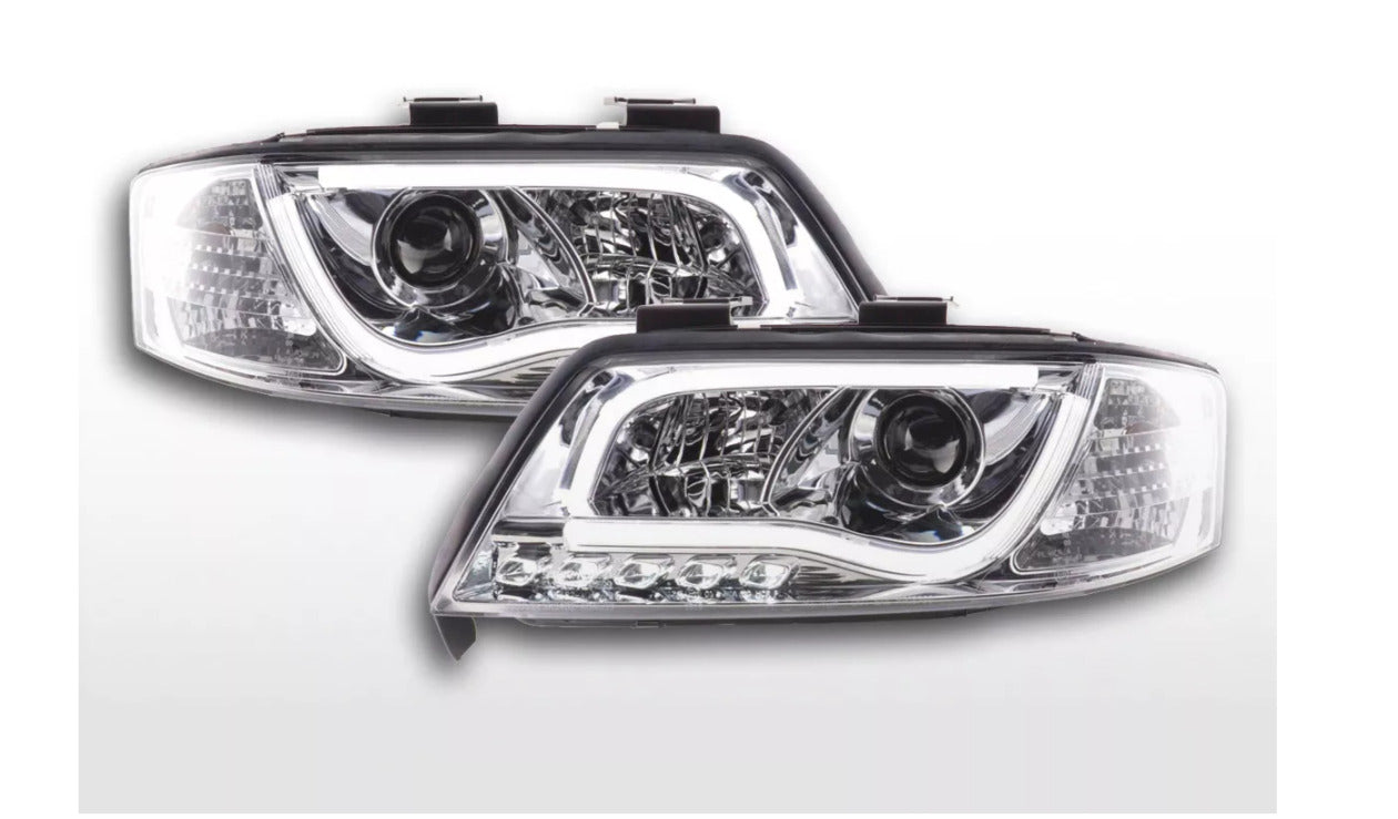 FK Pair LED DRL Lightbar Headlights Audi A6 C5 4B 97-01 Chrome S6 S-Line LHD