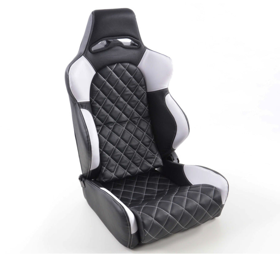 FK Universal Reclining Bucket Seats - Diamond Stitch Quilted Black White Edition