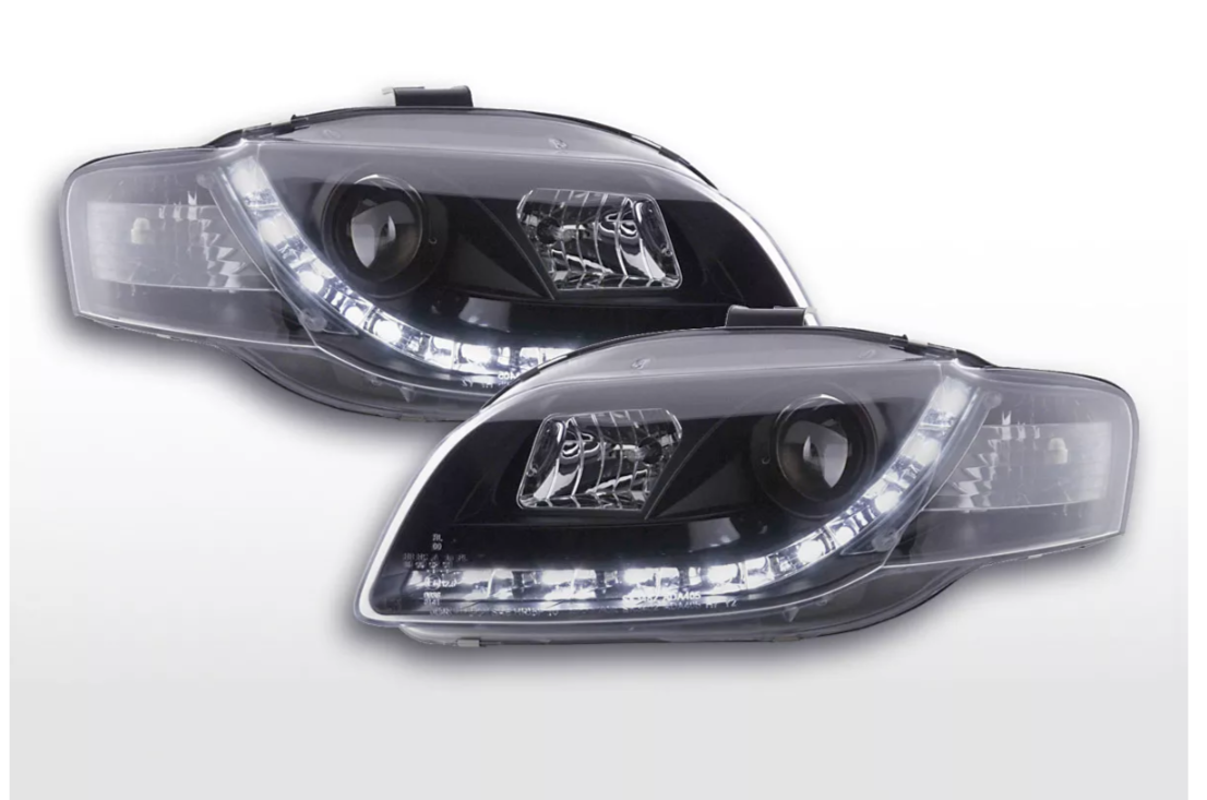 FK Pair LED DRL Headlights Halo Lightbar Audi A4 b7 8E 04-08 Black S4 servo LHD