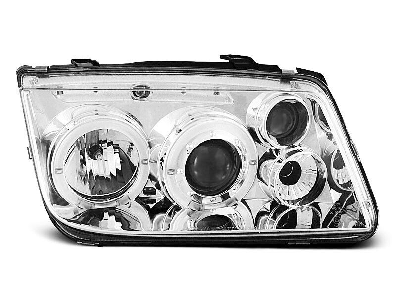 Tuning-Tec Pair LED DRL Halo Ring Headlights VW Bora 98-05 Chrome H1 H3 LHD