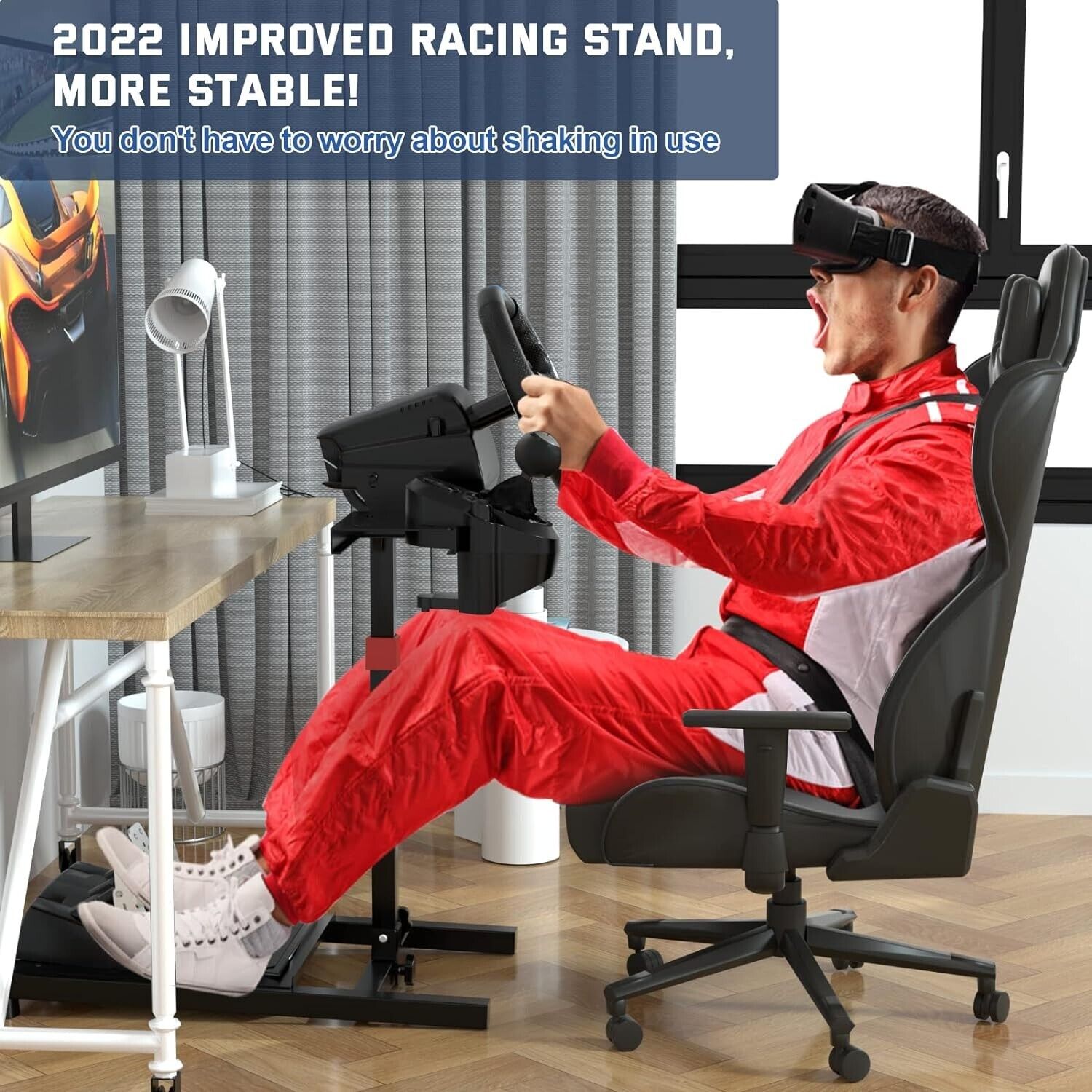 DWS Driving Game Sim Racing Frame Stand for Wheel Pedals - Foldable Racing Wheel Stand for Logitech G29/G920/G923, for Thrustmaster T248/T300/Ferrari 458/T150/T80 PS5 PS4 XBOX PC