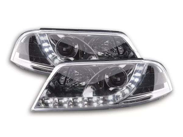 FK Set LED Lightbar Devil Halo Eye Headlights VW Passat B5 3BG 00-05 chrome LHD