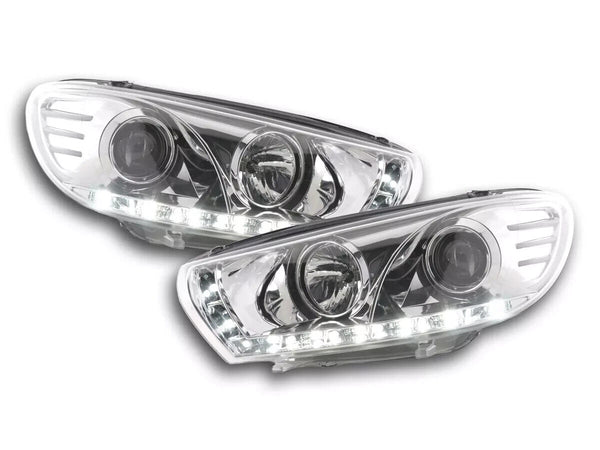 FK LED Lightbar DRL SERVO Headlights VW Scirocco 3 MK3 13 2008+ Chrome LHD