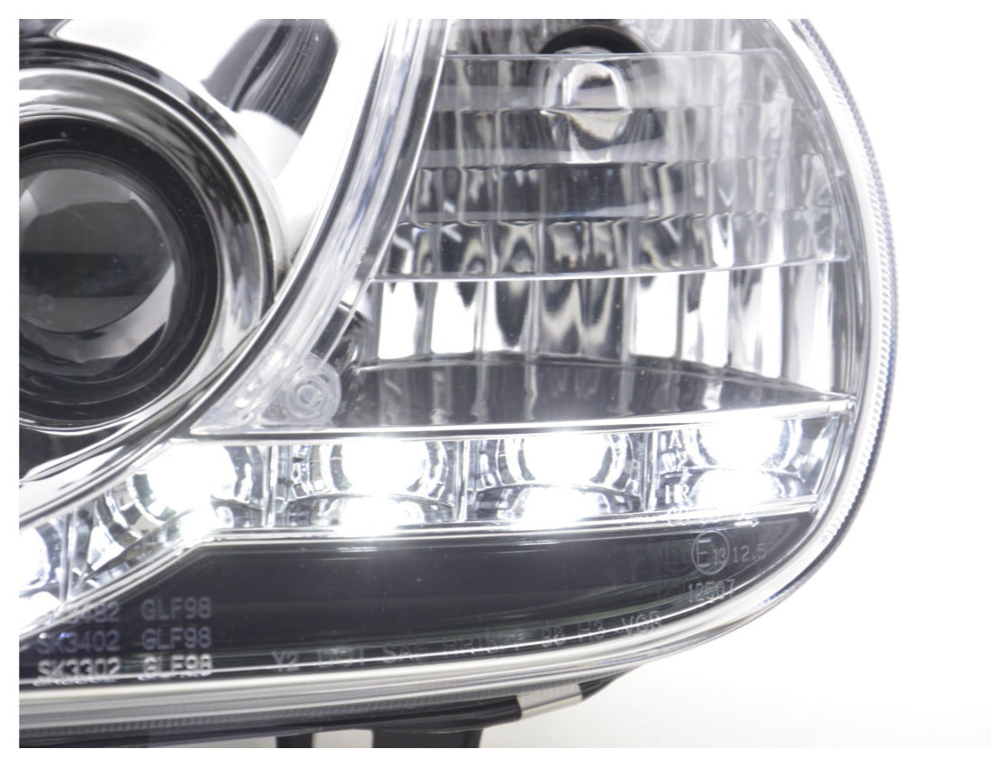 FK LED DRL Halo Projector Lightbar Deluxe Headlights Golf 4 MK4 97-03 chrome RHD