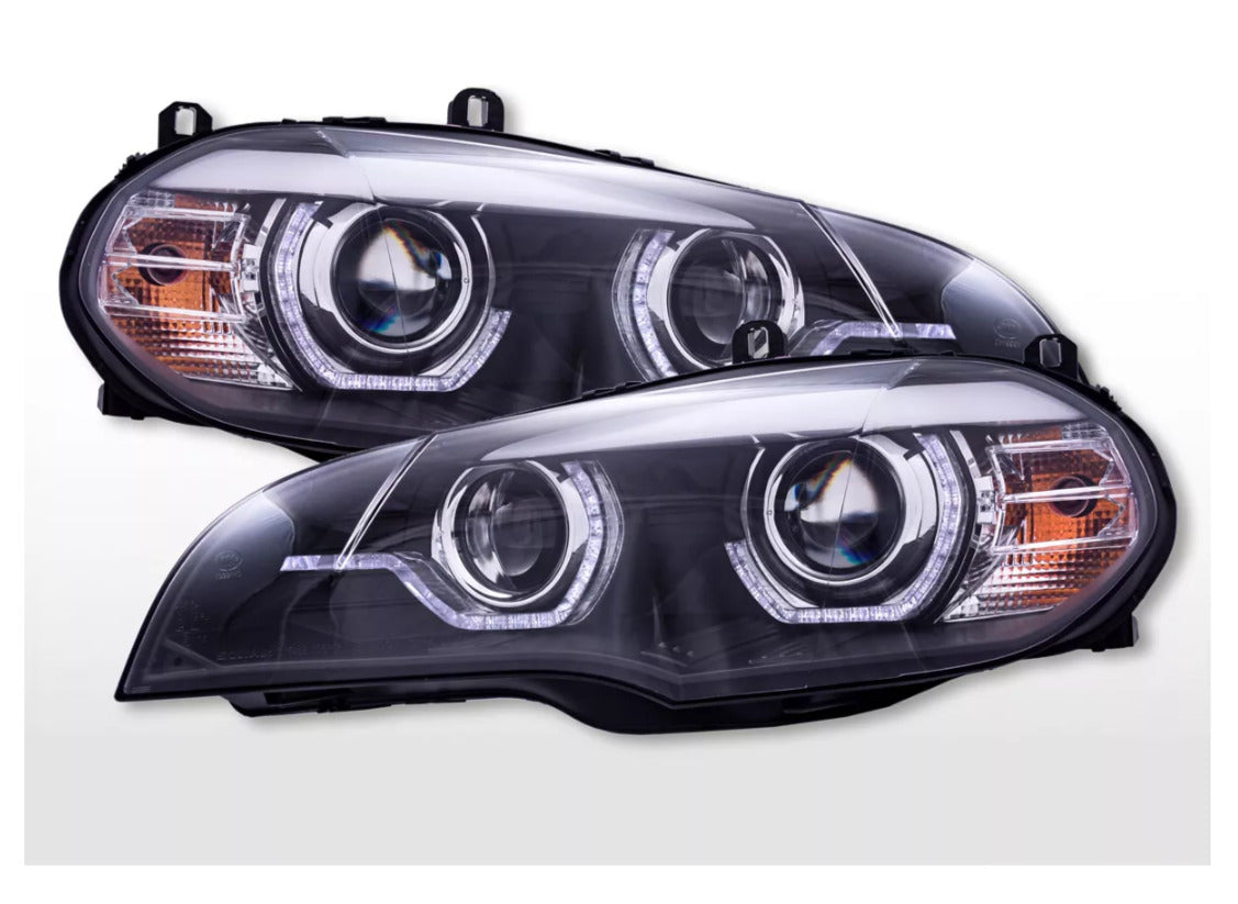 FK Pair LED DRL 3d Servo Headlights BMW X5 E70 08-13 Black LHD