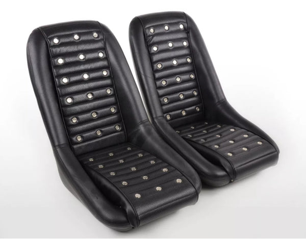 Black Studded Classic Car Retro Kit Speedster Vintage Resto Sports Bucket Seats