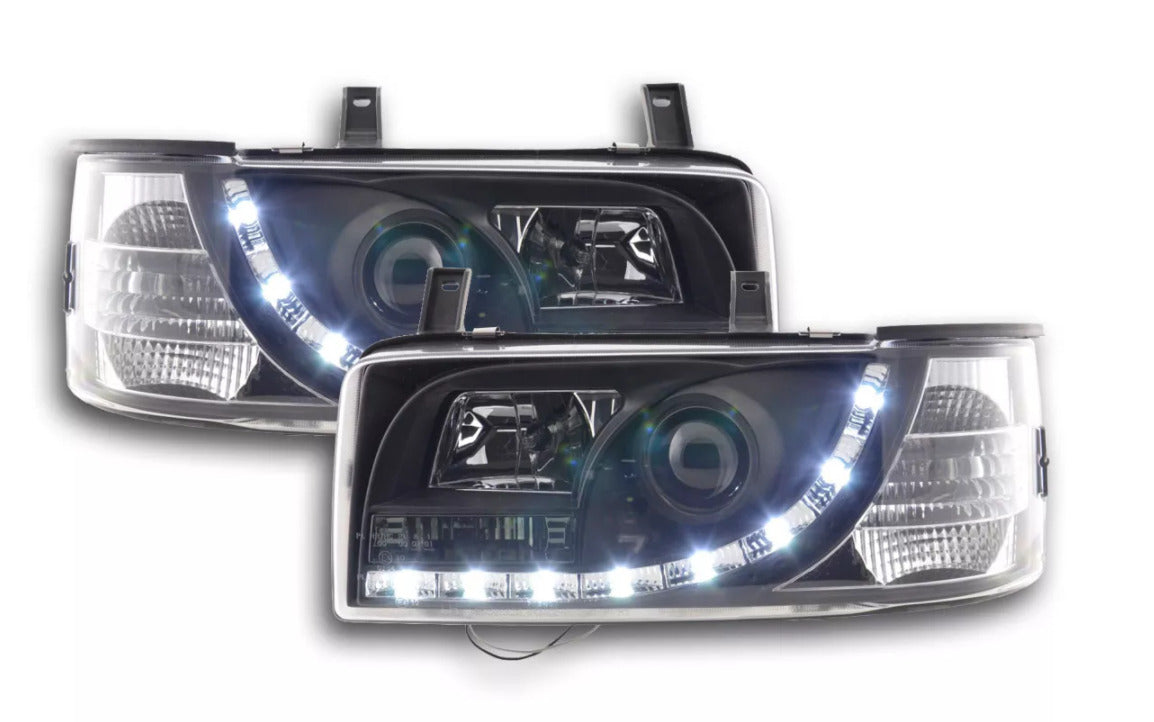 FK LED Devil Eye Projector Headlights VW Transporter T4 SHORT 90-03 Black RHD