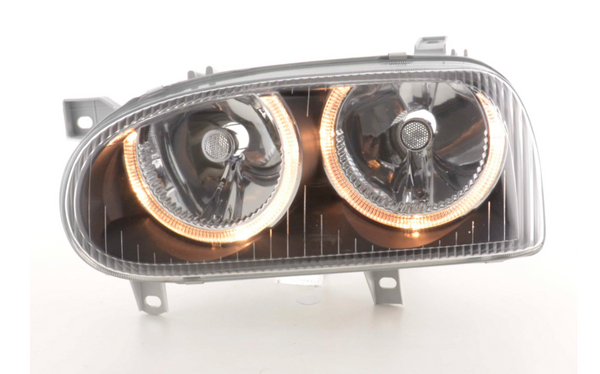 FK LED DRL Angel Eye Projector headlights VW Golf 3 MK3 1HXO EXO 91-97 black LHD