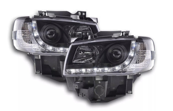 FK Pair LED DRL Halo Lightbar Headlights VW Transporter T4 LONG 96-03 Black LHD