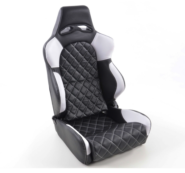 FK Universal Reclining Bucket Seats - Deluxe Quilted Stitch Black White Edition