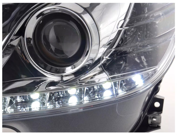 FK LED DRL Angel Eye Projector Headlights Mercedes C-Class W204 07-10 chrome LHD